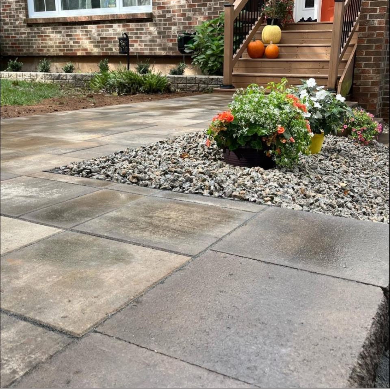 Paved patio with stone edging